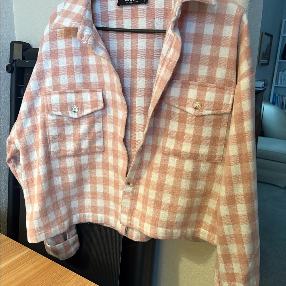 Pink Plaid Cropped Jacket